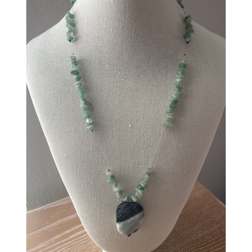 Aventurine Chip Natural Black Blue Stone Silvertone Necklace Women’s Jewelry
